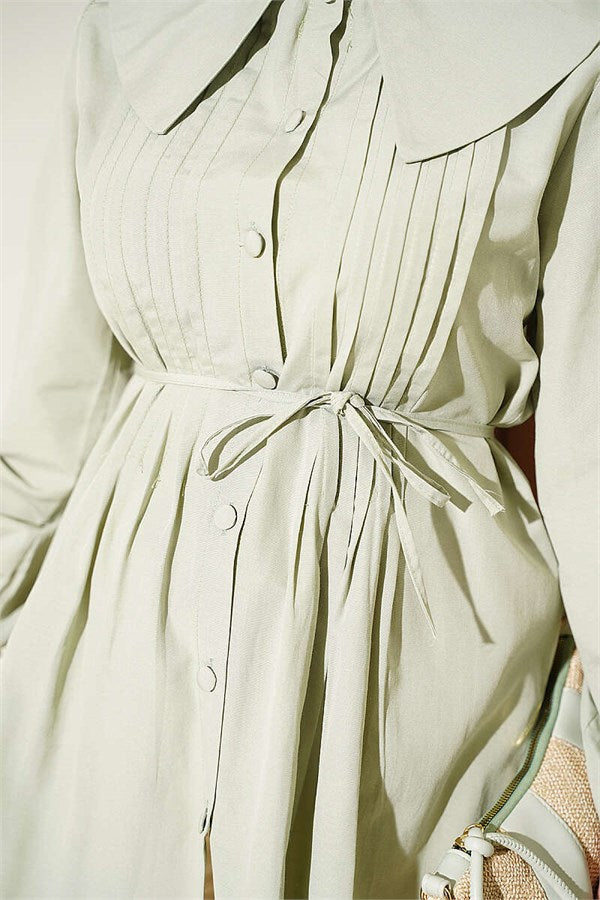 Pleated Front Sailor Collar Shirt, Light Green