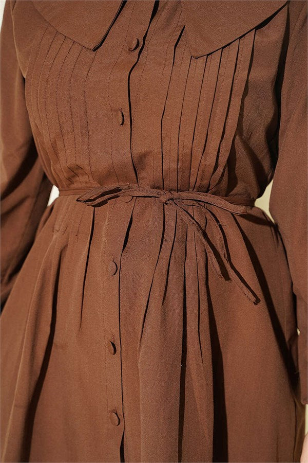 Front Pleated Sailor Collar Shirt, Brown