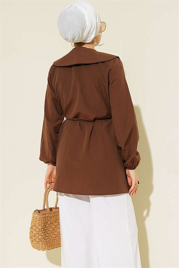 Front Pleated Sailor Collar Shirt, Brown