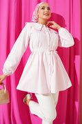 Pleated Front Navy Collar Shirt Pink