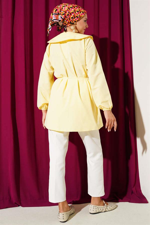 Pleated Front Navy Collar Shirt Yellow