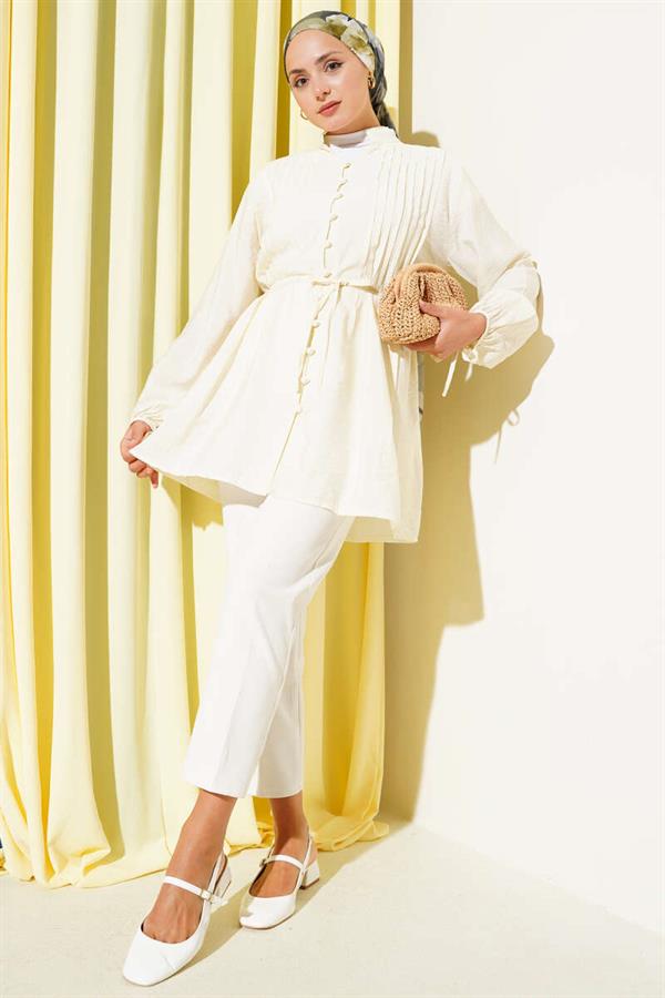 Pleated Button-Front Shirt Yellow