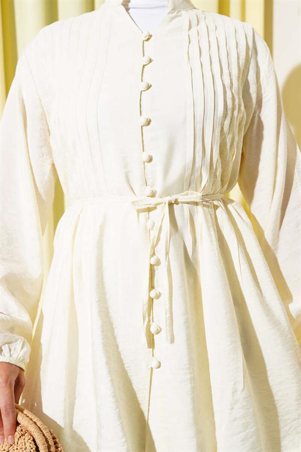 Pleated Button-Front Shirt Yellow