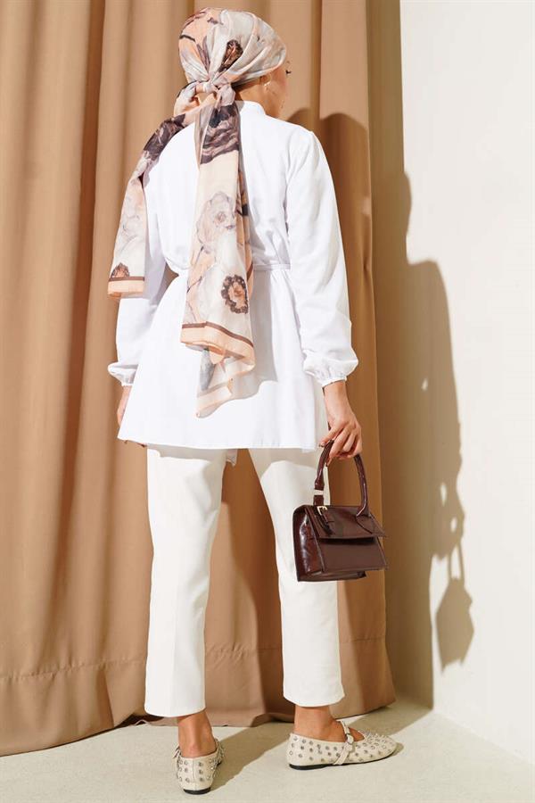 Pleated Front Terry Cotton Shirt White