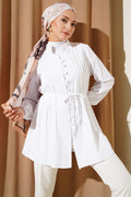 Pleated Front Terry Cotton Shirt White