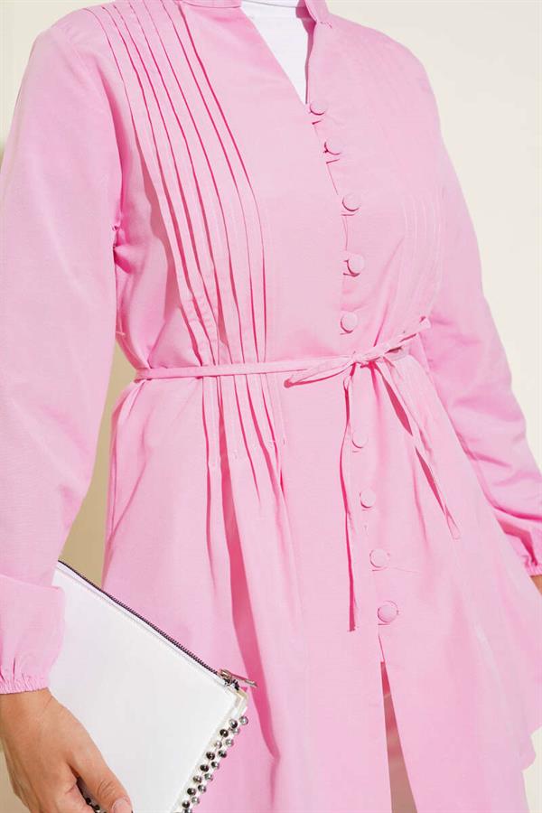 Pleated Front Sweater Shirt Pink