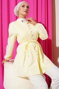Pleated Front Sweater Shirt Yellow