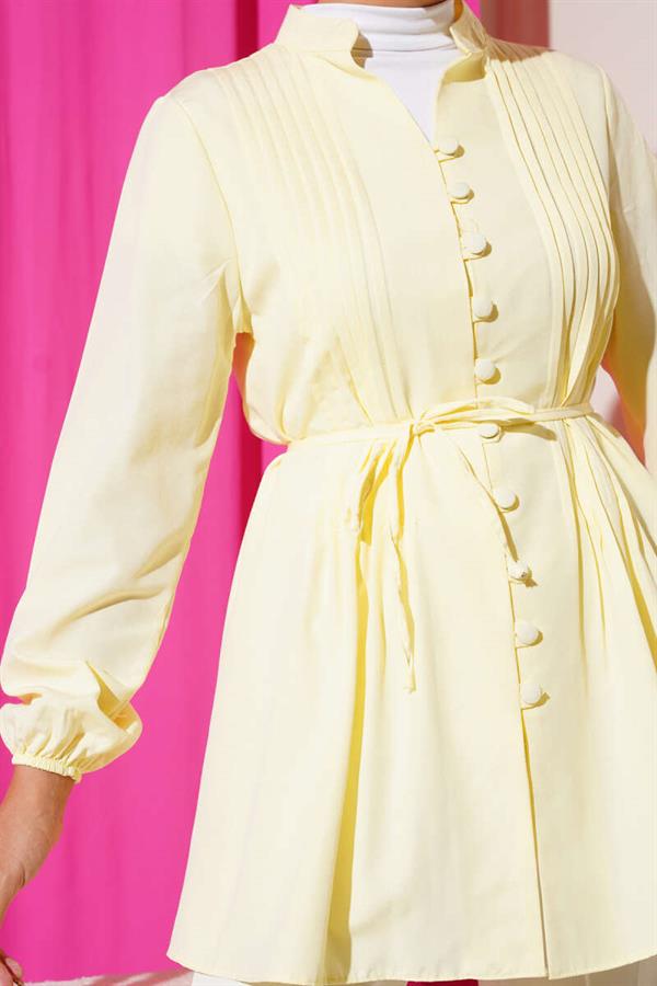 Pleated Front Sweater Shirt Yellow