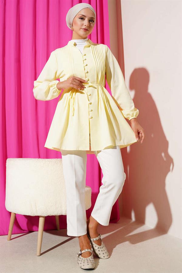 Pleated Front Sweater Shirt Yellow