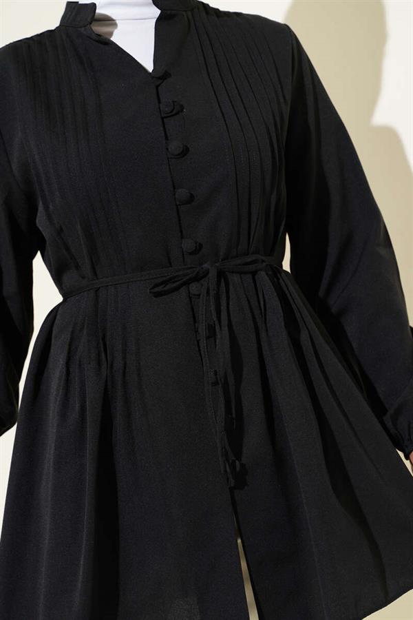 Pleated Front Sweater Shirt Black