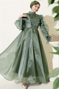 Front Pleated Tulle Evening Dress Khaki