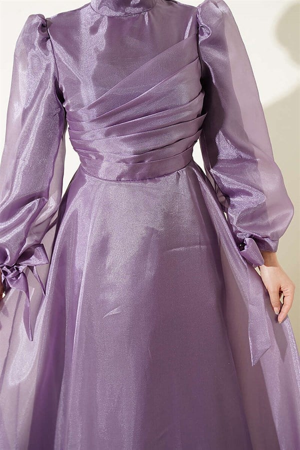 Pleated Tulle Evening Dress in Lilac