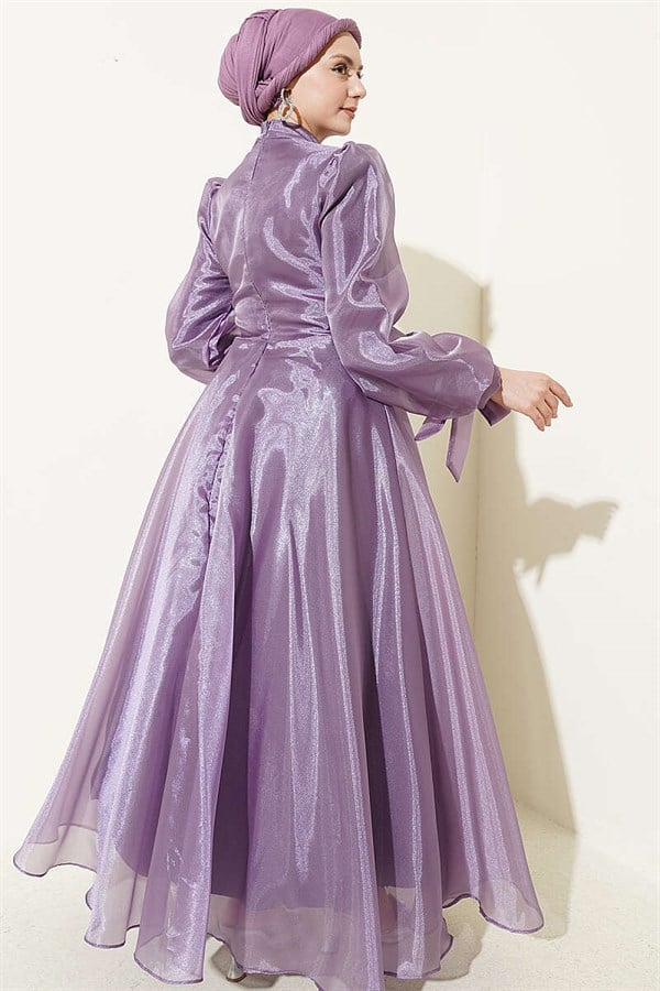 Pleated Tulle Evening Dress in Lilac