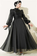 Black Pleated Tulle Evening Dress