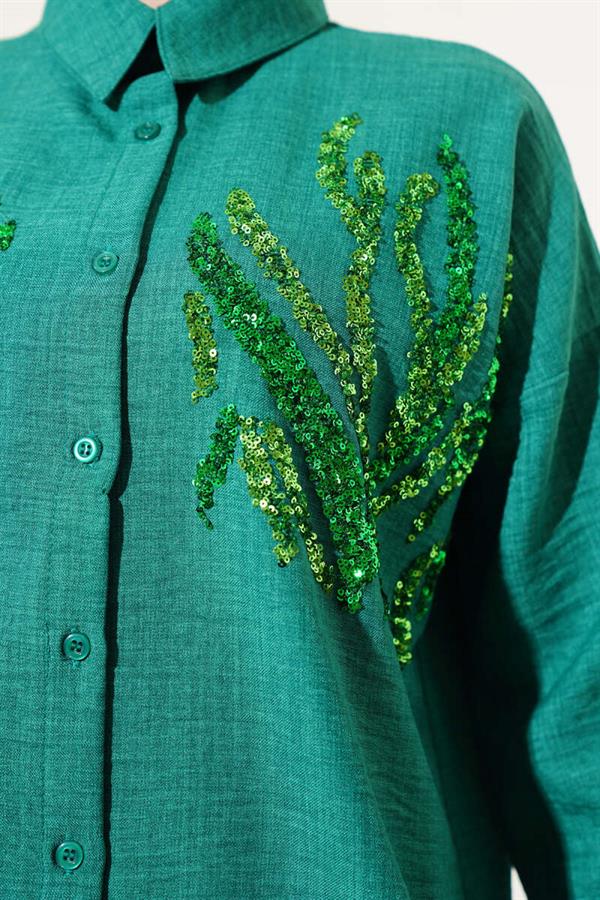 Green Shirt with Sequin Detail on Front