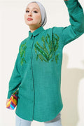 Green Shirt with Sequin Detail on Front