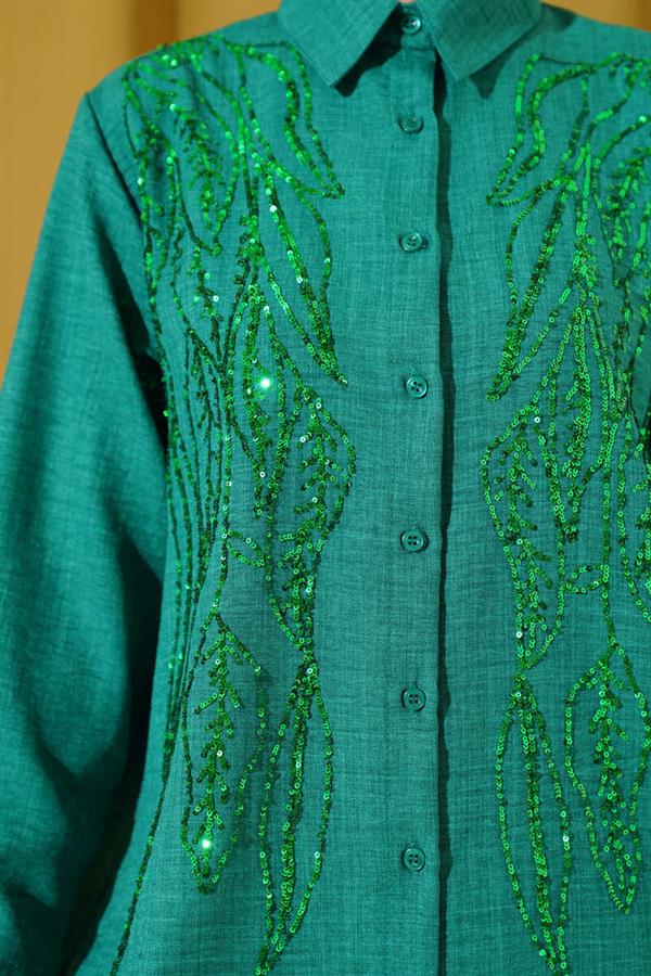 Basic Shirt Green with Sequined Front