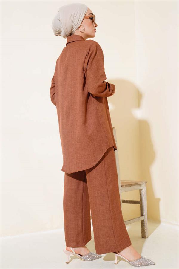 Front Stone Detailed Tunic 2 Piece Set Brown