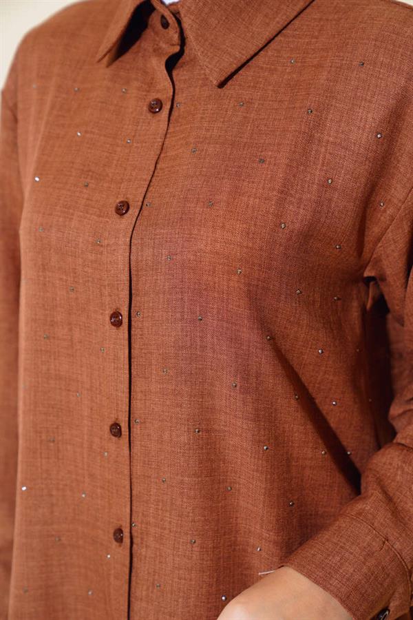 Front Stone Detailed Tunic 2 Piece Set Brown