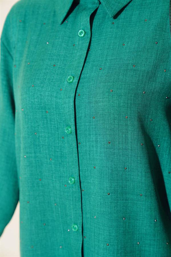 Front Stone Detailed Tunic 2 Piece Set Green