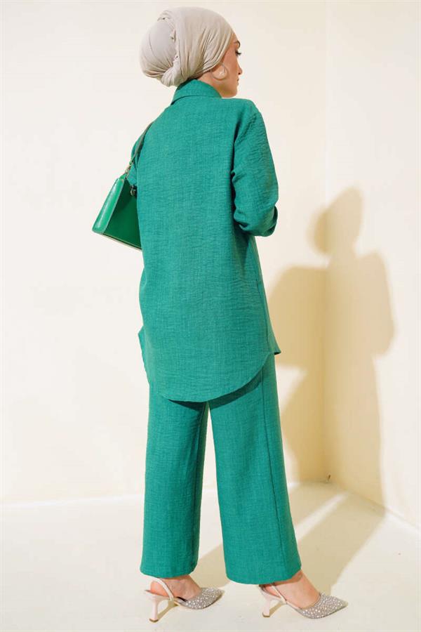 Front Stone Detailed Tunic 2 Piece Set Green