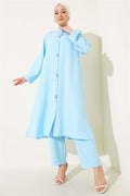 Long Tunic 2 Piece Set with Stone Detail on the Front Baby Blue