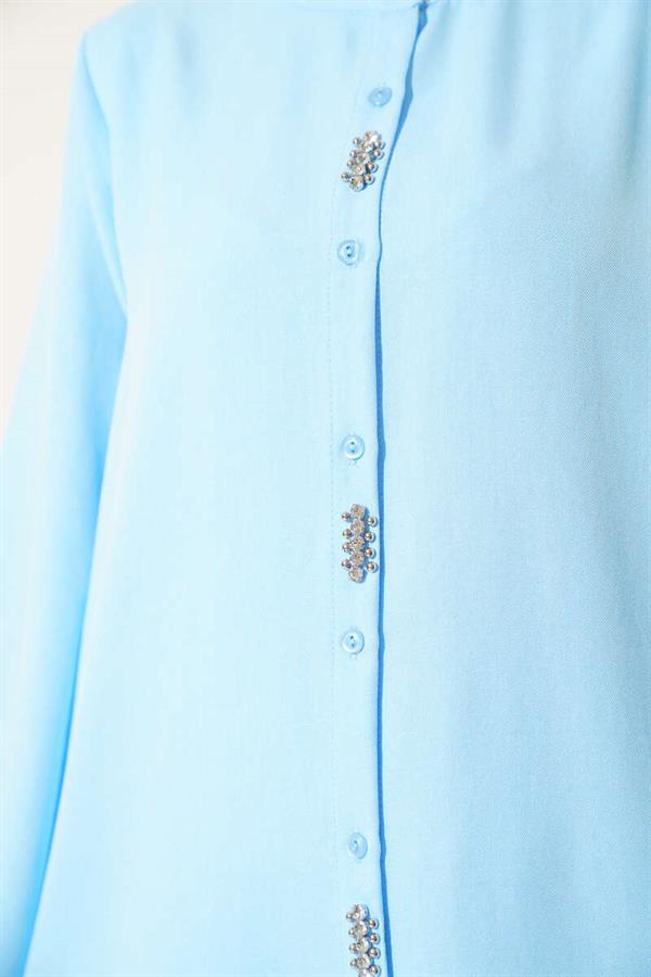 Long Tunic 2 Piece Set with Stone Detail on the Front Baby Blue