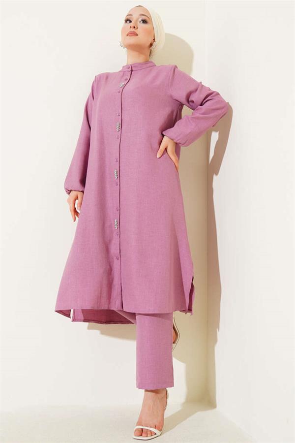Long Tunic 2 Piece Set with Stone Detail on the Front Dusty Rose
