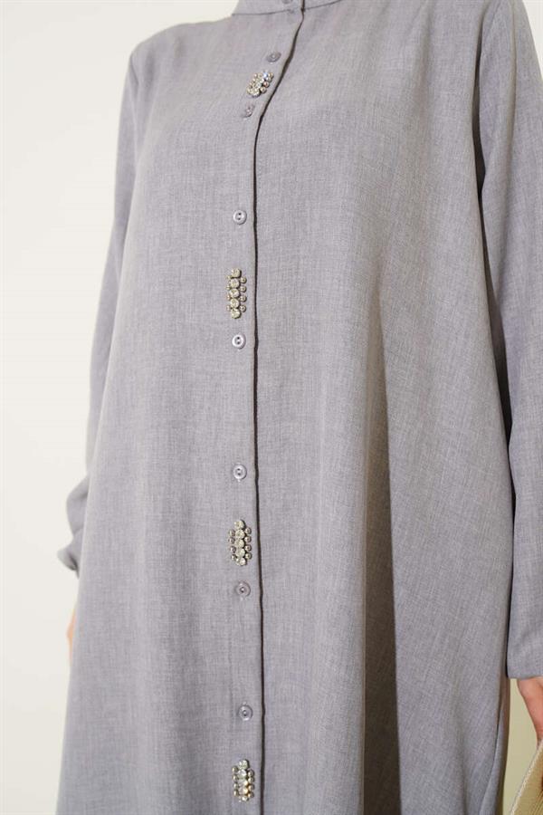 Long Tunic 2 Piece Set Gray with Stone Detail on the Front