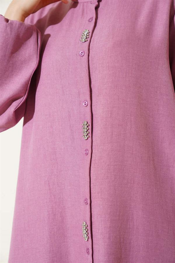Long Tunic 2 Piece Set with Stone Detail on the Front Dusty Rose