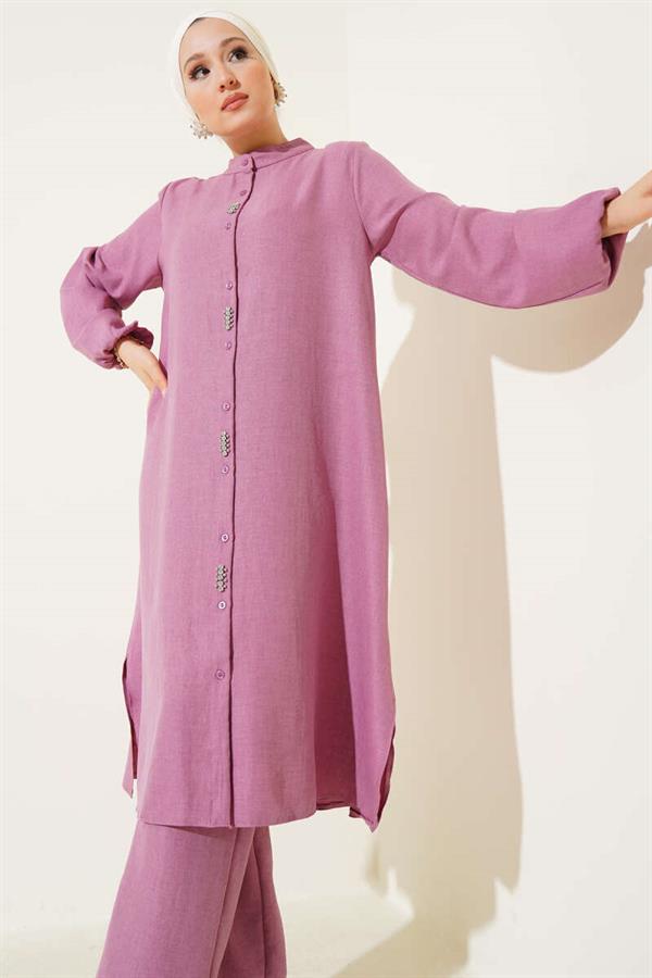Long Tunic 2 Piece Set with Stone Detail on the Front Dusty Rose