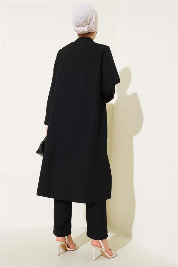 Long Tunic 2 Piece Set Black with Stone Detail on the Front