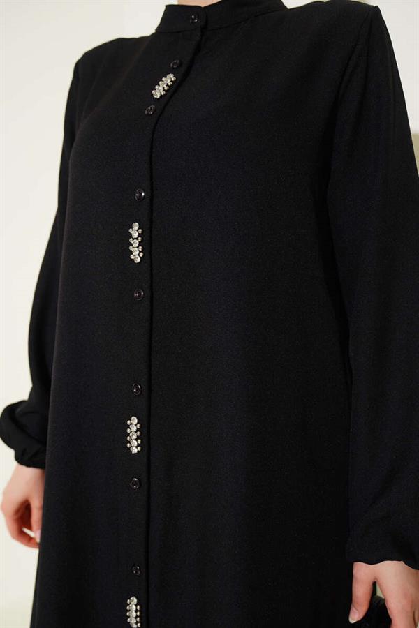 Long Tunic 2 Piece Set Black with Stone Detail on the Front