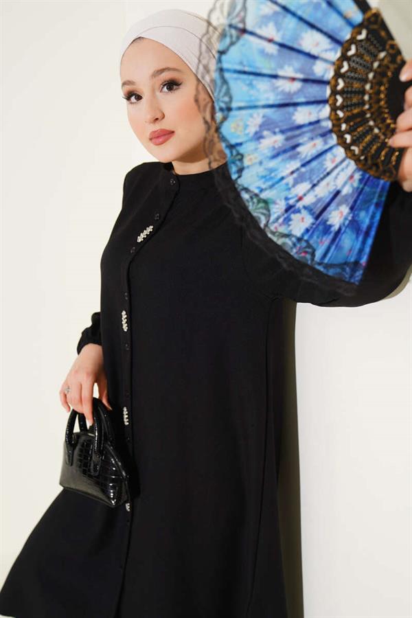 Long Tunic 2 Piece Set Black with Stone Detail on the Front