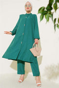 Long Tunic 2 Piece Set with Stone Detail on the Front Emerald