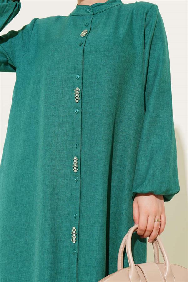 Long Tunic 2 Piece Set with Stone Detail on the Front Emerald