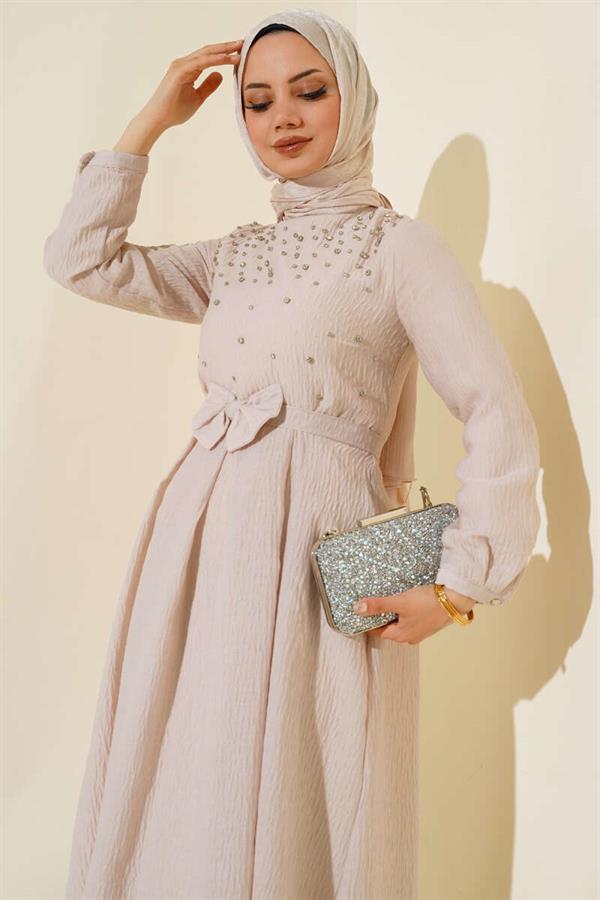 Front Stoned Dress Beige