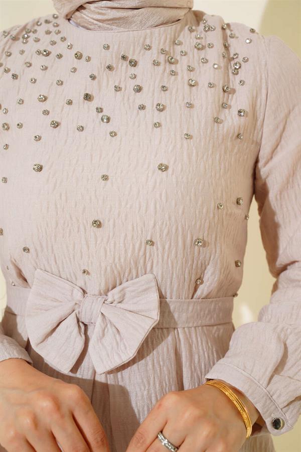 Front Stoned Dress Beige