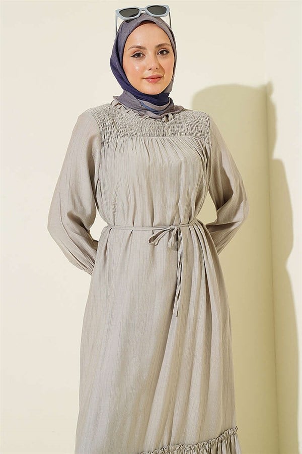 Grey Ruffled Dress with Glides at the Front and Ankles