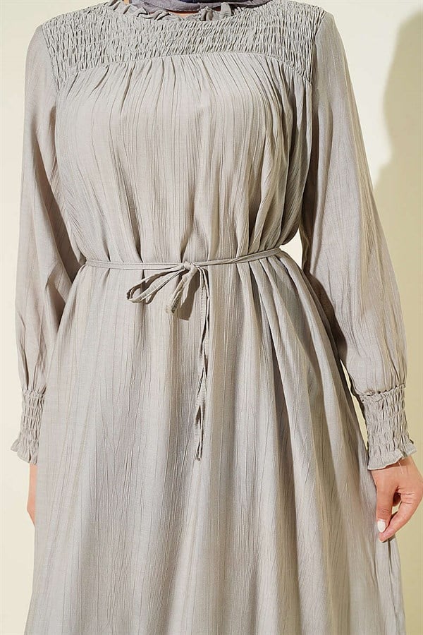 Grey Ruffled Dress with Glides at the Front and Ankles