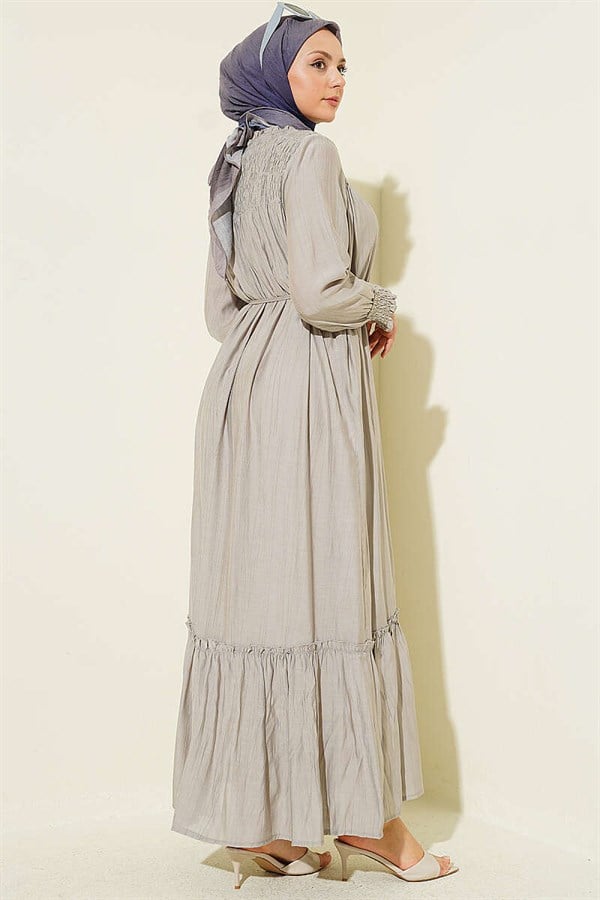 Grey Ruffled Dress with Glides at the Front and Ankles