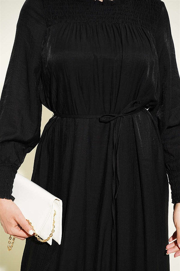 Black Ruffled Dress with G-Length and Embellishments at the Front and Ankles
