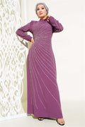 Front and Sleeve Stone Embellished Dress Magenta