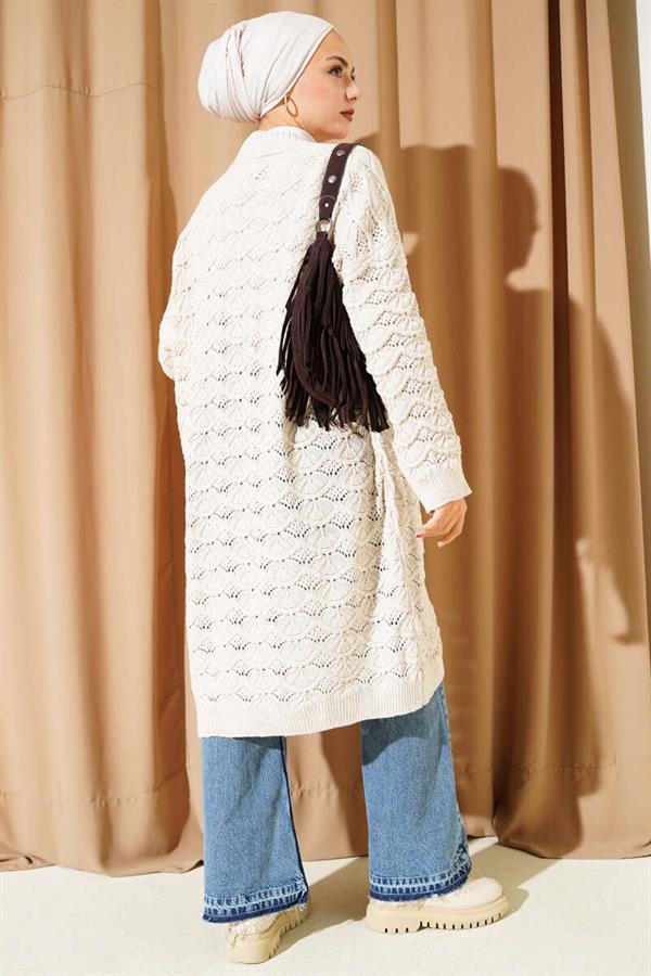 Knitted Pattern Detailed Knitwear Cardigan Beige