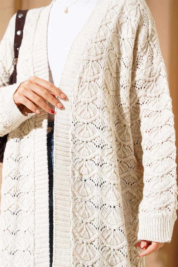 Knitted Pattern Detailed Knitwear Cardigan Beige