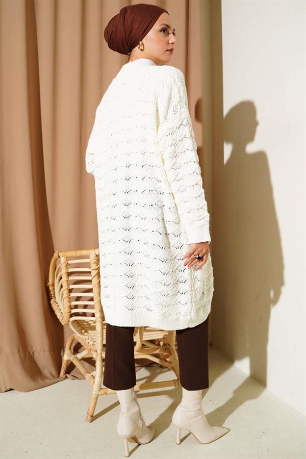 Knitted Pattern Detailed Knitwear Cardigan Ecru