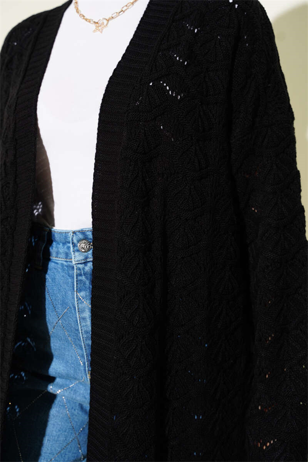 Knitted Cardigan with Knitted Pattern Detail, Black