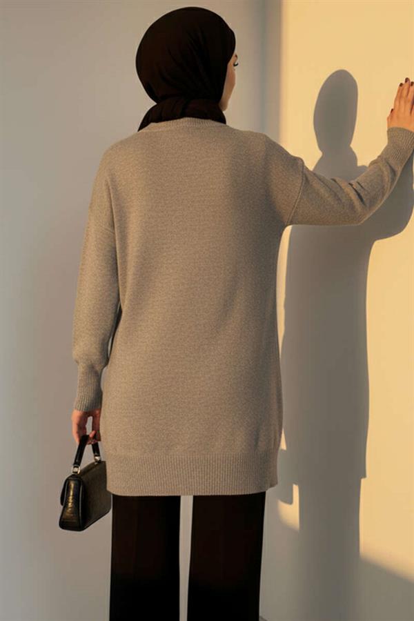 Knitted Embossed Soft Knitwear Tunic Gray
