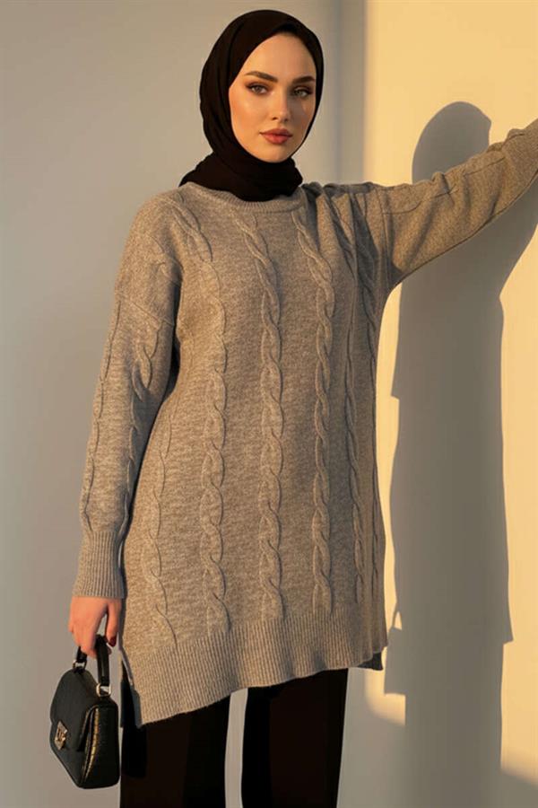 Knitted Embossed Soft Knitwear Tunic Gray