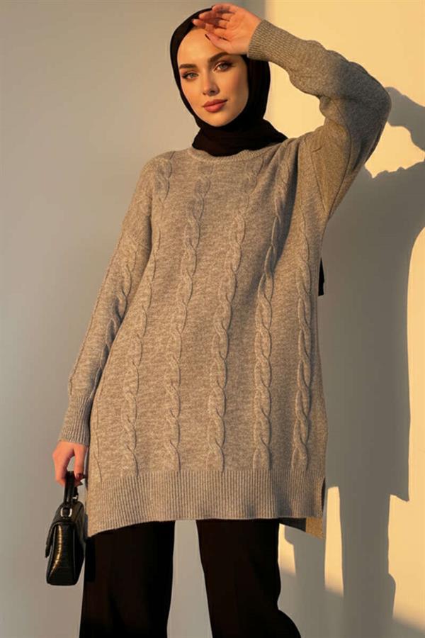 Knitted Embossed Soft Knitwear Tunic Gray